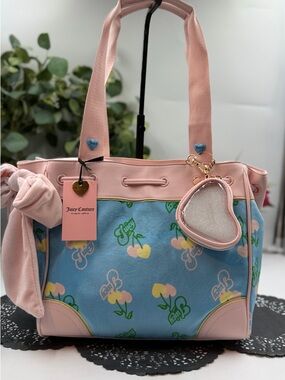 Juicy Couture Cherry Daydreamer Tote Retro Blue Gelato Bag Y2K Pink Bow